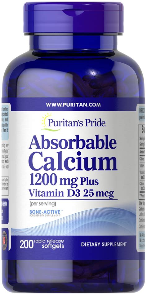 Absorbable Calcium 1200 Mg Plus Vitamin D3 25 Mcg 200 Rapid Release