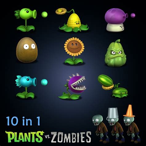 rigged and collection plants vs zombies 3d models for download turbosquid