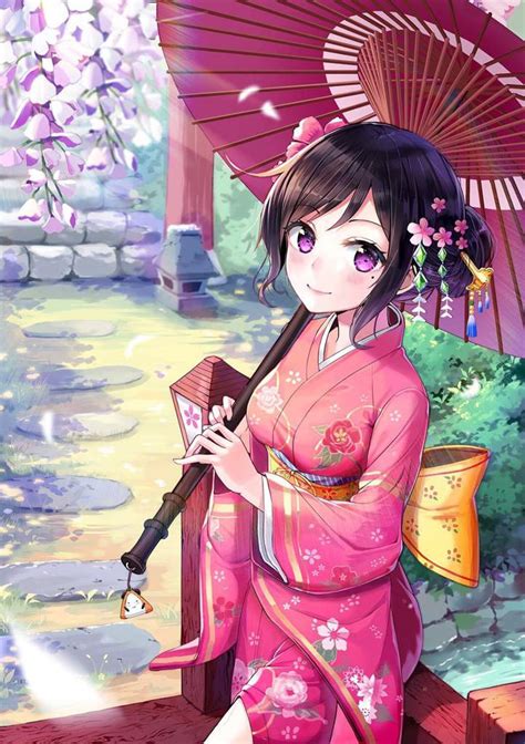 Yukata Anime Girl Wearing Kimono