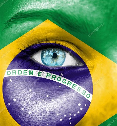 Woman Face Painted With Flag Of Brazil — Stock Photo © Alexis84 44211735