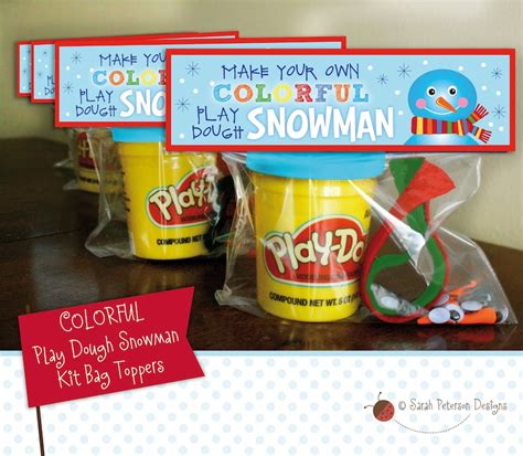 Printable Colorful Play Dough Snowman Kit Bag Toppers Etsy