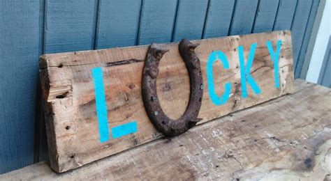 Reclaimed Wood Lucky Sign Horseshoe Sign By Theindustrycottage On