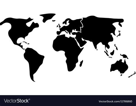 Black Simplified World Map Divided To Continents Vector Image