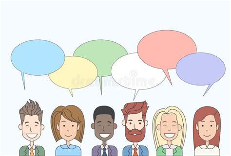 Business Cartoon People Group Talking Discussing Chat Communication Social Network Stock Vector