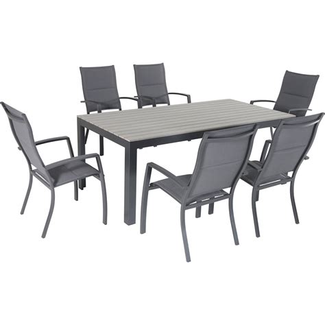 Hanover Tucson 7-Piece Dining Set with 6 Padded Sling Chairs and a Faux