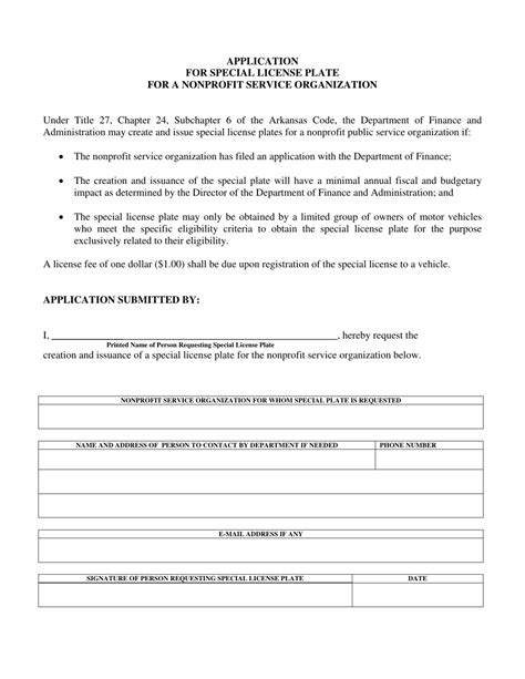 Arkansas Application For Special License Plate For A Nonprofit Service