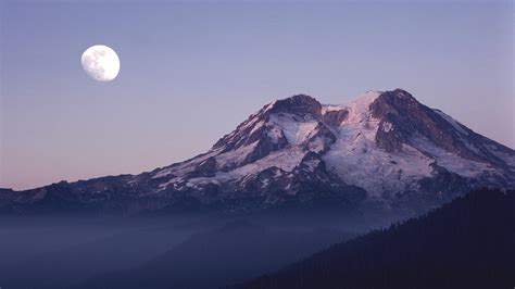 Download Wallpaper 1920x1080 Mountains Top Moon Snow Clouds Height