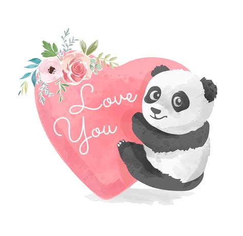 Love Slogan With Cute Panda And Flower 1211510 Vector Art At Vecteezy