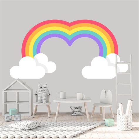 Large Rainbow Wall Decal Nursery Heart Shaped Rainbow Etsy