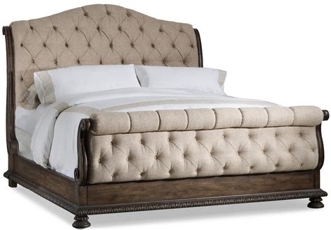 Rhapsody King Size Tufted Sleigh Bed With Exposed Wood Frame Sprintz