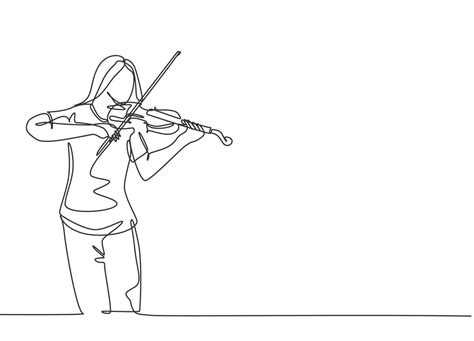 One Continuous Line Drawing Of Young Happy Female Violinist Performing