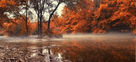 1976x912 Landscape Nature Fall River Greece Forest Mist Water Trees