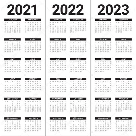 Año 2021 2022 2023 Plantilla De Diseño De Vectores De Calendario
