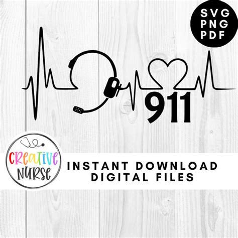 Instant Download Cut File Svg 911 Dispatcher Heartbeat Headset Svg