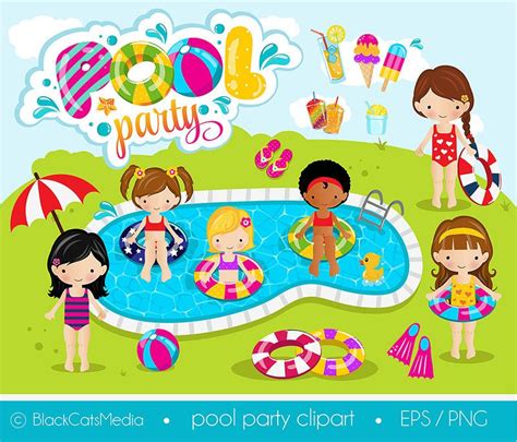 Girls Pool Party Clipart Pool Clipart Pool Party Digital Party Clipart Girls Pool Parties