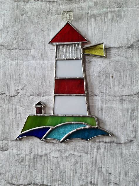 Stained Glass Lighthouse Suncatcher Sun Catcher Coastal Decor Etsy In Stained Glass