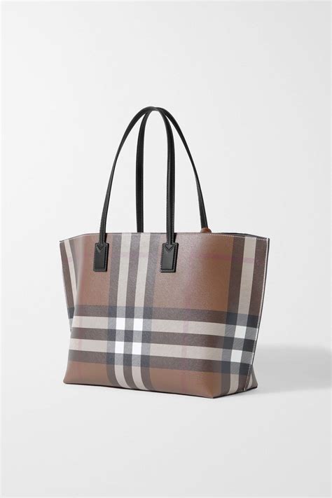 Burberry Leather Trimmed Checked Coated Canvas Tote Net A Porter