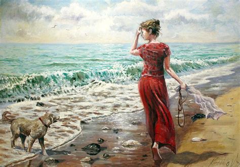 A Walk On The Beach Painting By Dmitri Kulikov Fine Art America