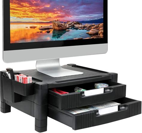 Monitor Stand Riser With 2 Drawers Adjustable Monitor For Computer
