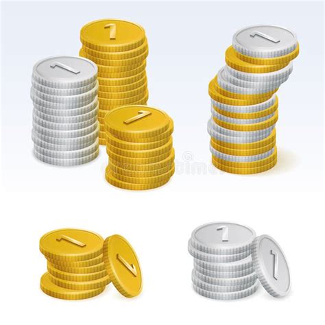 Gold And Silver Coin Stack Vector Icons Stock Vector Illustration Of