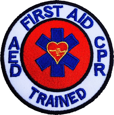 First Aid Cpr Trained Patch Embroidered Iron On Patch 8cm Aed Medic Red