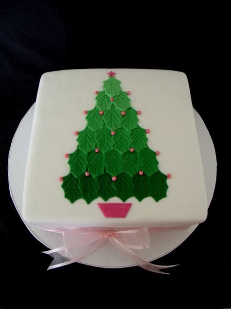 Ombre Christmas Tree Cake With Pink Ribbon Christmas Cake Designs