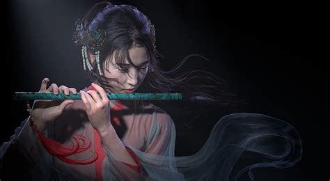1366x768px 720p Free Download Fantasy Women Asian Flute Woman