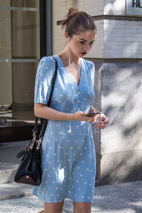 Selena Gomez In Blue Summer Dress In Nyc