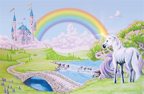 Unicorn Rainbow Wallpapers Castle Mural Unicorn Wallpaper Kids Room