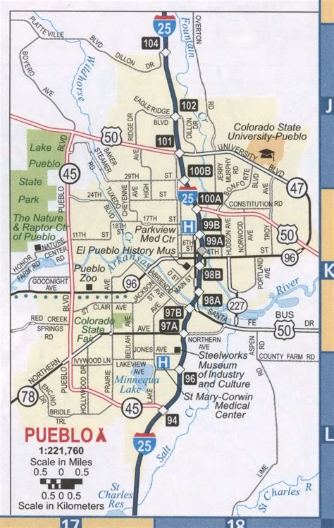 Pueblo Road Map Free Map Highway Pueblo City Surrounding Area