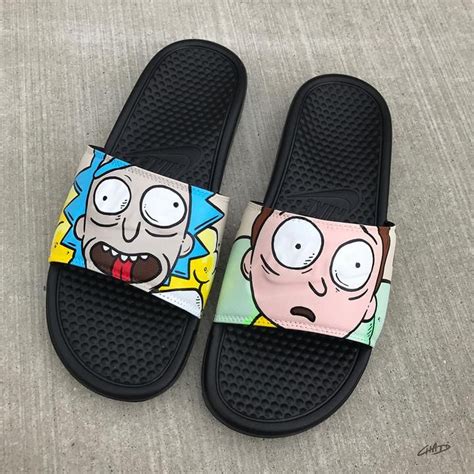Rick And Morty Themed Hand Painted Nike Slides Aka Sandals Flip Flops