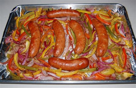 Over medium heat, coat pan with 1 tablespoon olive oil, add sausages and cook 2 to 3 minutes per side, to brown. Sheet Pan Smoked Sausage with Peppers and Onions | Cooking ...