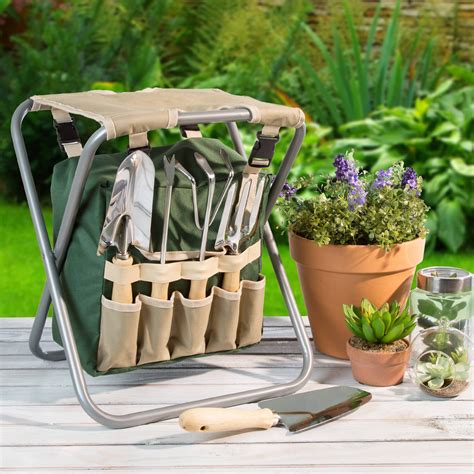 Pure Garden All In One Garden Tool Set Stool And Carry Bag