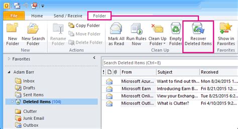 Recover Deleted Items In Outlook 2010 Office Support