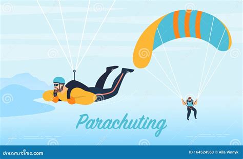 Parachuting Man Extreme Sport Graphic Vector Illustration