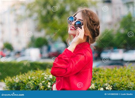 Close Up Portrait Of Pretty Girl In Sunglasses Posing To The Camera In
