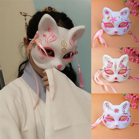 Cheap 1pc Festival Cosplay Costume Mask Pink Cat Mask Sakura Half Face