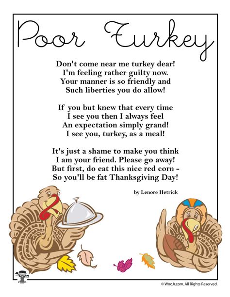 Poor Turkey Thanksgiving Poem Woo Jr Kids Activities