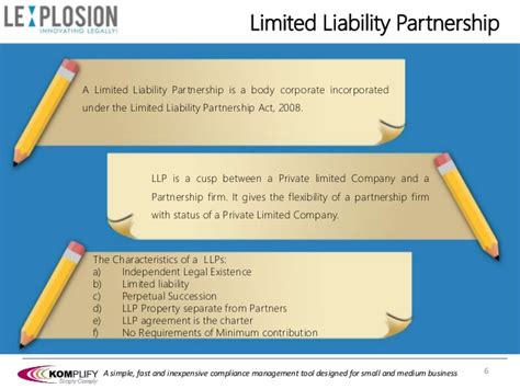 Limited liability partnership (llp) is under the limited liability partnerships act 2012 which combines the characteristics of a company and a conventional partnership. Companies Act 2013 vs Limited Liability Partnership