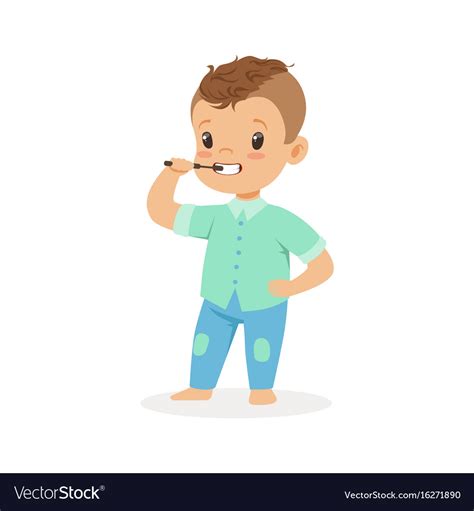 Cartoon Picture Of A Boy Brushing His Teeth Teeth Poster