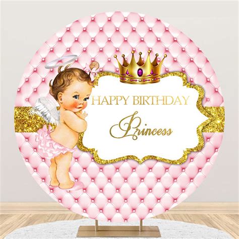 Circle Gold Glitter Pink Princess Birthday Backdrop Lofaris