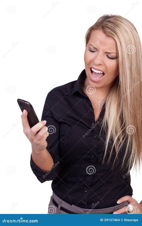 Woman Looking At Her Mobile In Frustration Stock Photo Image Of