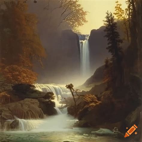 Painting Of Cascading Falls By Albert Bierstadt
