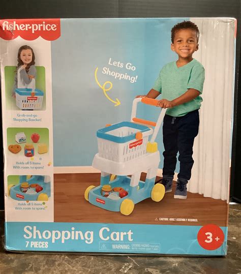 New Fisher Price Shopping Cart And Food Blue 7 Pieces Ebay