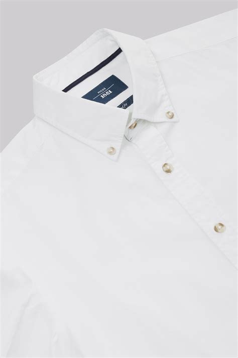 Moss 1851 Slim Fit White Single Cuff Button Down Collar Chambray Casual