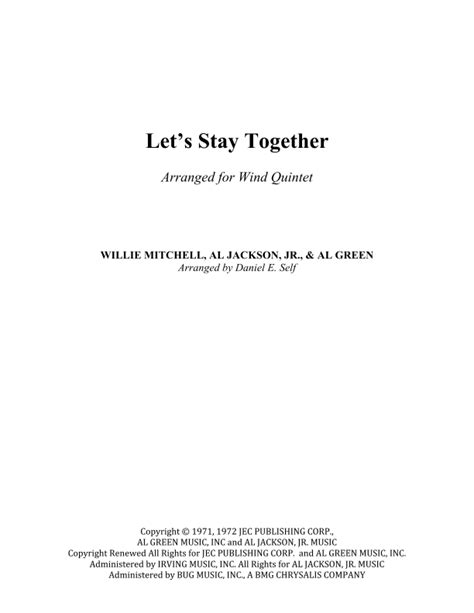Let S Stay Together Sheet Music Al Green Woodwind Ensemble