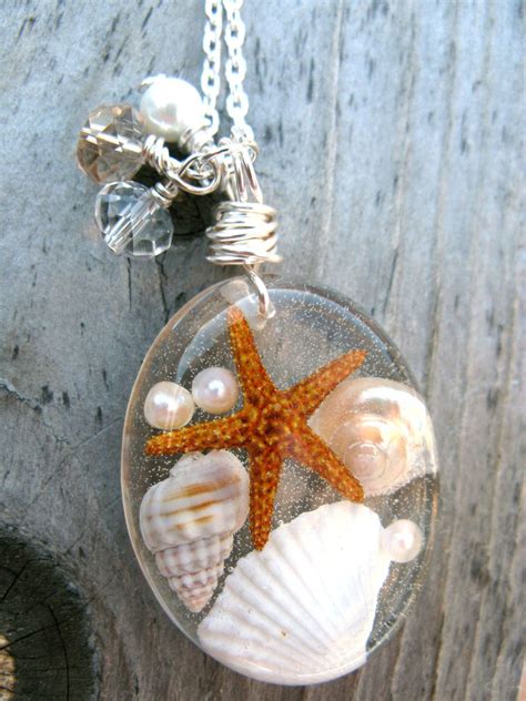 Beach Necklace Real Shells And Starfish In Resin Ocean Life