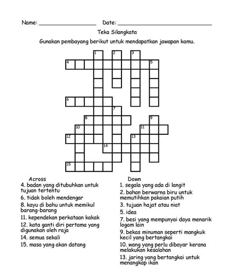 Himpunan Contoh Teka Silang Kata Bahasa Melayu Sekolah Rendah Yang