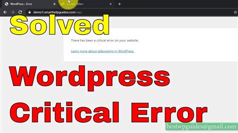 How To Fix Wordpress Critical Error There Has Been A Critical Error On Your Website Youtube