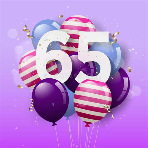 Happy 65th Birthday With Gold Balloons Greeting Card Background Stock